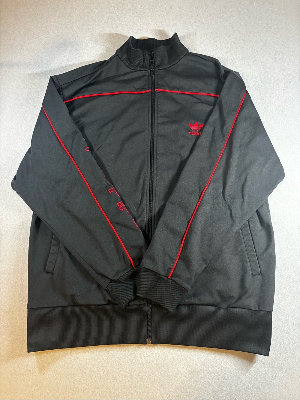 adidas Black Windbreaker Jacket with Red Piping